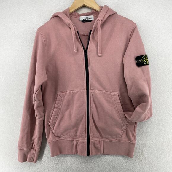 STONE ISLAND Hoodie Mens S Brushed Cotton Full Zip Sweatshirt Jumper Cotton Pink - Picture 1 of 15